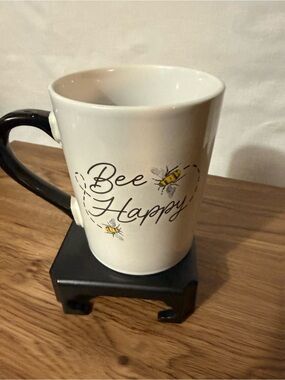 Bee Happy Ceramic Mug - White with Yellow Bee Accents